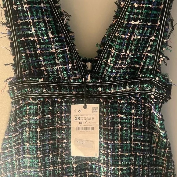 Zara Tweed Overall Dress XS - Picture 4 of 7